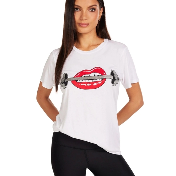 Lauren Moshi Tops - Lauren Moshi Barbell Lips tee